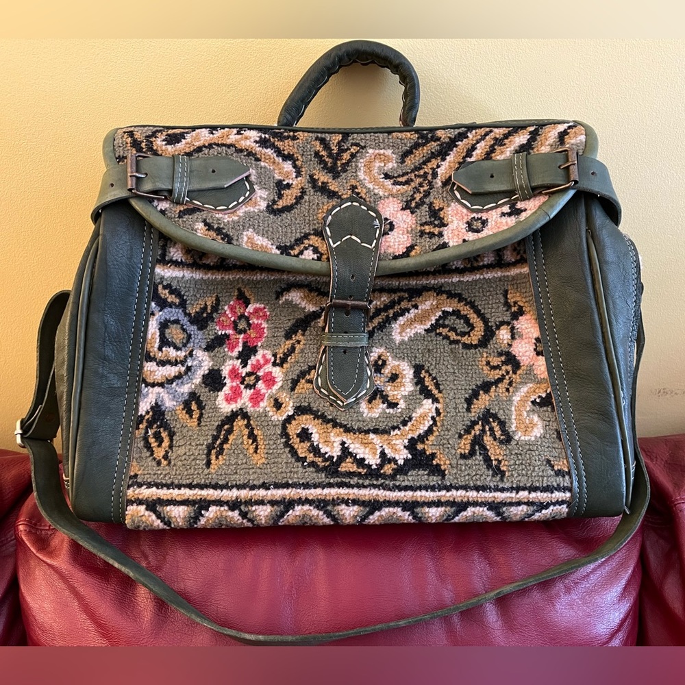 Carpet bag.  Travel bag.  Backpack.  Artisan made.  Doctor style travel bag.